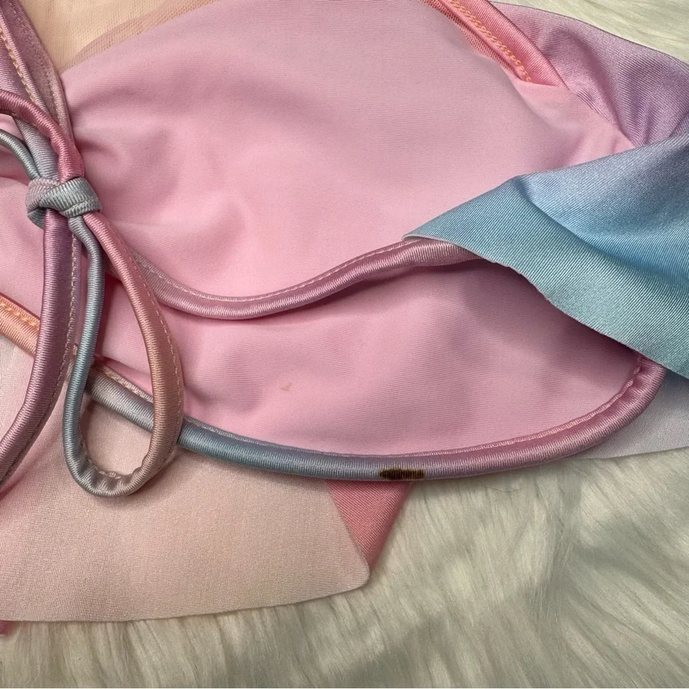 NWT Wildfox Pastel Rainbow Halter Bikini Top size Large